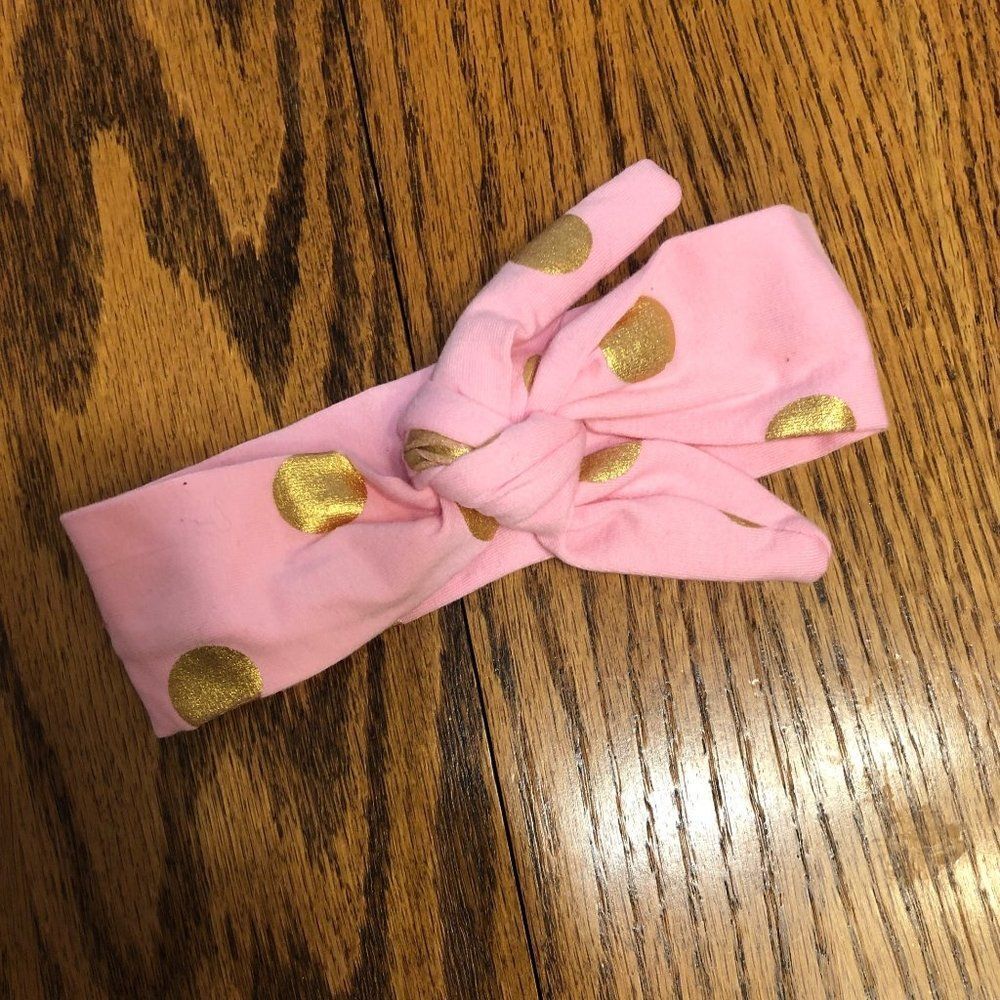 Pink & Gold Polka Dot Knot Headband  (2)  HB6002 Handmade NWT Boutique